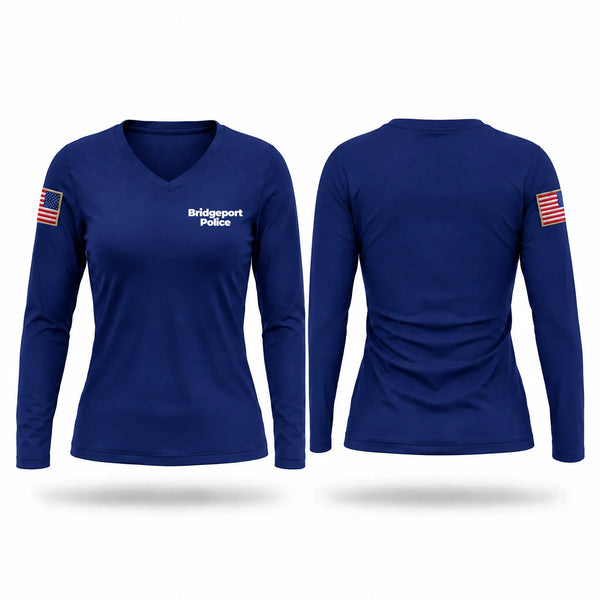 Womens Long Sleeve Vneck Shirt, Bridgeport Police, Police, Teamtime, Team time, sublimation, custom sports apparel, team uniforms, spirit wear, spiritwear, sports uniforms, custom shirts, team store, custom team store, fundraiser sports, apparel fundraiser
