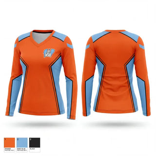 Womens Long Sleeve Vneck Shirt, Willowbrook warriors, Women's Soccer, Teamtime, Team time, sublimation, custom sports apparel, team uniforms, spirit wear, spiritwear, sports uniforms, custom shirts, team store, custom team store, fundraiser sports, apparel fundraiser