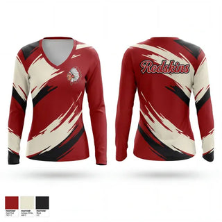 Womens Long Sleeve Vneck Shirt, Kingston Redskins, Baseball, Teamtime, Team time, sublimation, custom sports apparel, team uniforms, spirit wear, spiritwear, sports uniforms, custom shirts, team store, custom team store, fundraiser sports, apparel fundraiser