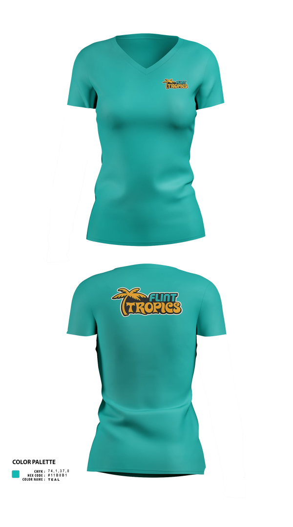 Womens Short Sleeve Vneck Shirt, Flint Tropics, , Teamtime, Team time, sublimation, custom sports apparel, team uniforms, spirit wear, spiritwear, sports uniforms, custom shirts, team store, custom team store, fundraiser sports, apparel fundraiser