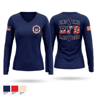 Womens Long Sleeve Vneck Shirt, Bridgeton Fire C Shift, Fire Department, Teamtime, Team time, sublimation, custom sports apparel, team uniforms, spirit wear, spiritwear, sports uniforms, custom shirts, team store, custom team store, fundraiser sports, apparel fundraiser