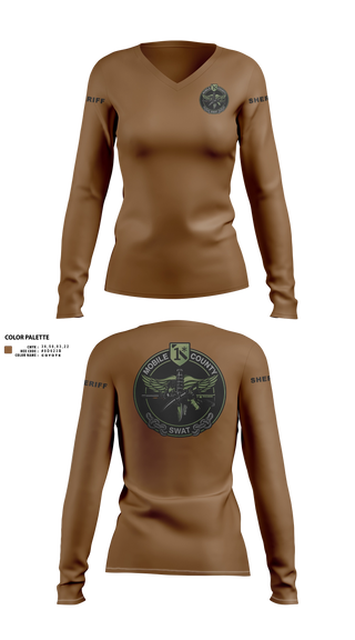Womens Long Sleeve Vneck Shirt, MOBILE COUNTY SWAT, Police, Teamtime, Team time, sublimation, custom sports apparel, team uniforms, spirit wear, spiritwear, sports uniforms, custom shirts, team store, custom team store, fundraiser sports, apparel fundraiser