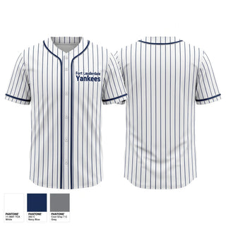 Full Button Baseball Jersey, Fort Lauderdale Yankees, Baseball, Teamtime, Team time, sublimation, custom sports apparel, team uniforms, spirit wear, spiritwear, sports uniforms, custom shirts, team store, custom team store, fundraiser sports, apparel fundraiser
