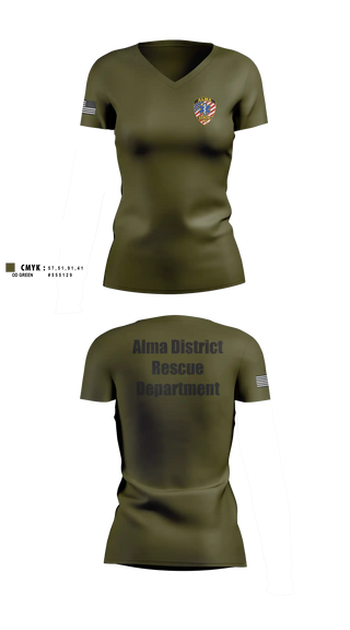 Womens Short Sleeve Vneck Shirt, Alma District Rescure, EMS/EMT, Teamtime, Team time, sublimation, custom sports apparel, team uniforms, spirit wear, spiritwear, sports uniforms, custom shirts, team store, custom team store, fundraiser sports, apparel fundraiser