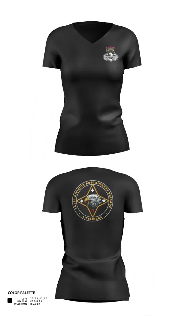 Womens Short Sleeve Vneck Shirt, 101st Division Sustainment Brigade, Army, Teamtime, Team time, sublimation, custom sports apparel, team uniforms, spirit wear, spiritwear, sports uniforms, custom shirts, team store, custom team store, fundraiser sports, apparel fundraiser
