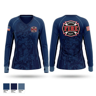 Womens Long Sleeve Vneck Shirt, Lemoore Volunteer Fire Department, Fire Department, Teamtime, Team time, sublimation, custom sports apparel, team uniforms, spirit wear, spiritwear, sports uniforms, custom shirts, team store, custom team store, fundraiser sports, apparel fundraiser