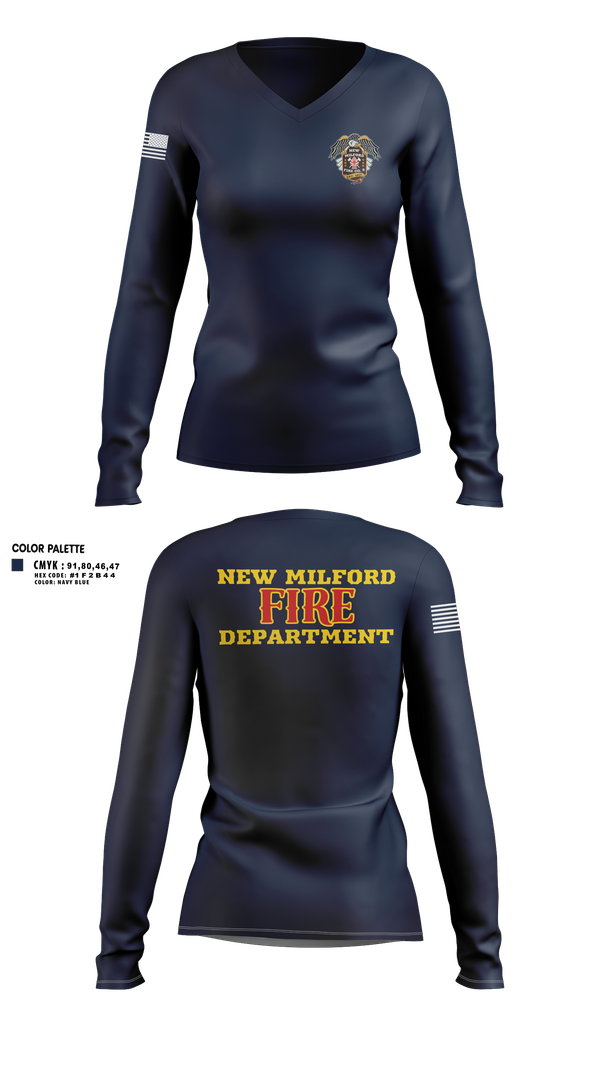 Womens Long Sleeve Vneck Shirt, New Milford Fire department, Fire Department, Teamtime, Team time, sublimation, custom sports apparel, team uniforms, spirit wear, spiritwear, sports uniforms, custom shirts, team store, custom team store, fundraiser sports, apparel fundraiser
