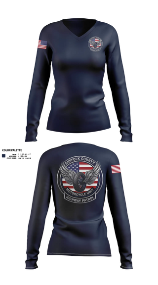 Womens Long Sleeve Vneck Shirt, SCPD Motorcycle Unit, Police, Teamtime, Team time, sublimation, custom sports apparel, team uniforms, spirit wear, spiritwear, sports uniforms, custom shirts, team store, custom team store, fundraiser sports, apparel fundraiser