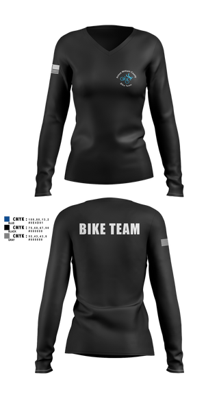 Womens Long Sleeve Vneck Shirt, Prince William Bike Team, , Teamtime, Team time, sublimation, custom sports apparel, team uniforms, spirit wear, spiritwear, sports uniforms, custom shirts, team store, custom team store, fundraiser sports, apparel fundraiser