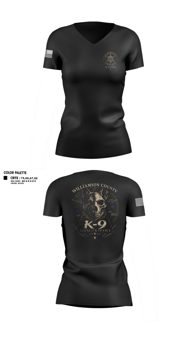 Womens Short Sleeve Vneck Shirt, Williamson County K-9 Unit, Police, Teamtime, Team time, sublimation, custom sports apparel, team uniforms, spirit wear, spiritwear, sports uniforms, custom shirts, team store, custom team store, fundraiser sports, apparel fundraiser