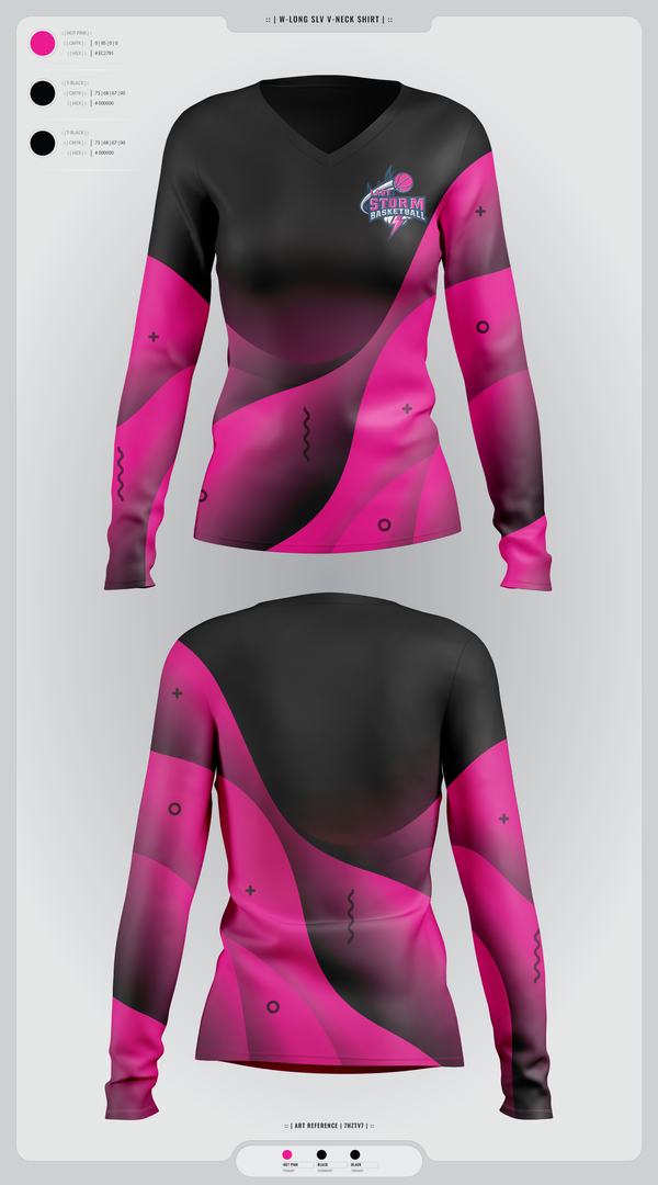 Womens Long Sleeve Vneck Shirt, Lady Storm, Women's Basketball, Teamtime, Team time, sublimation, custom sports apparel, team uniforms, spirit wear, spiritwear, sports uniforms, custom shirts, team store, custom team store, fundraiser sports, apparel fundraiser