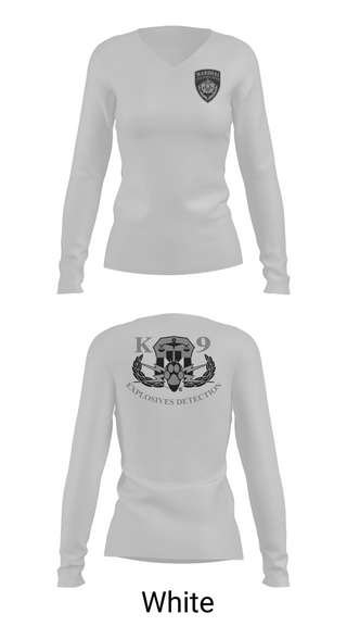 Womens Long Sleeve Vneck Shirt, Judicial Marshal Explosive Detection, Police, Teamtime, Team time, sublimation, custom sports apparel, team uniforms, spirit wear, spiritwear, sports uniforms, custom shirts, team store, custom team store, fundraiser sports, apparel fundraiser