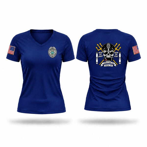 Womens Short Sleeve Vneck Shirt, Local 574, Police, Teamtime, Team time, sublimation, custom sports apparel, team uniforms, spirit wear, spiritwear, sports uniforms, custom shirts, team store, custom team store, fundraiser sports, apparel fundraiser