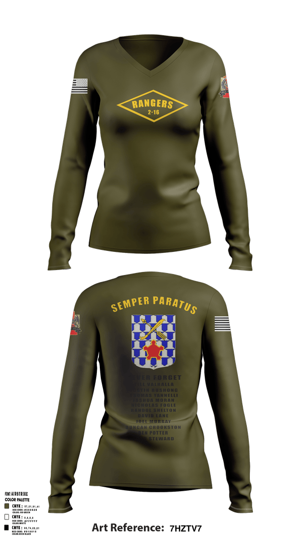 Womens Long Sleeve Vneck Shirt, 2-16 rangers, Army, Teamtime, Team time, sublimation, custom sports apparel, team uniforms, spirit wear, spiritwear, sports uniforms, custom shirts, team store, custom team store, fundraiser sports, apparel fundraiser