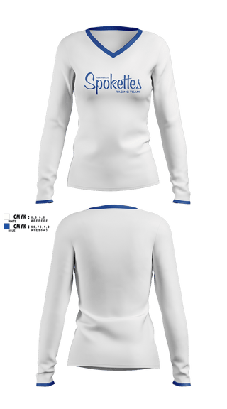 Womens Long Sleeve Vneck Shirt, New Mexico Spokettes Racing Team, Spirit Store, Teamtime, Team time, sublimation, custom sports apparel, team uniforms, spirit wear, spiritwear, sports uniforms, custom shirts, team store, custom team store, fundraiser sports, apparel fundraiser