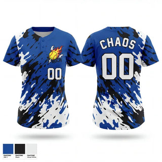 Two Button Softball Jersey, Chaos, Softball, Teamtime, Team time, sublimation, custom sports apparel, team uniforms, spirit wear, spiritwear, sports uniforms, custom shirts, team store, custom team store, fundraiser sports, apparel fundraiser