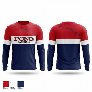 Long Sleeve Performance Shirt, Pono Baseball, Baseball, Teamtime, Team time, sublimation, custom sports apparel, team uniforms, spirit wear, spiritwear, sports uniforms, custom shirts, team store, custom team store, fundraiser sports, apparel fundraiser