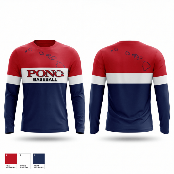 Long Sleeve Performance Shirt, Pono Baseball, Baseball, Teamtime, Team time, sublimation, custom sports apparel, team uniforms, spirit wear, spiritwear, sports uniforms, custom shirts, team store, custom team store, fundraiser sports, apparel fundraiser
