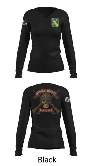 Womens Long Sleeve Vneck Shirt, Cutthroat Company 1-63 AR, Army, Teamtime, Team time, sublimation, custom sports apparel, team uniforms, spirit wear, spiritwear, sports uniforms, custom shirts, team store, custom team store, fundraiser sports, apparel fundraiser