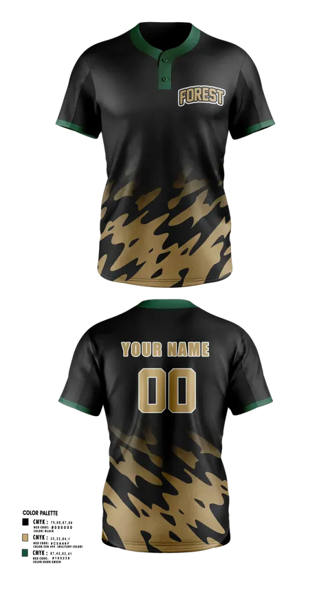 Two Button Baseball Jersey, Galena Forest, Baseball, Teamtime, Team time, sublimation, custom sports apparel, team uniforms, spirit wear, spiritwear, sports uniforms, custom shirts, team store, custom team store, fundraiser sports, apparel fundraiser