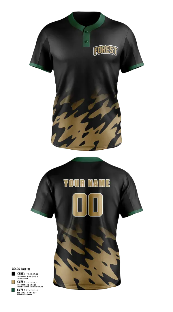 Two Button Baseball Jersey, Galena Forest, Baseball, Teamtime, Team time, sublimation, custom sports apparel, team uniforms, spirit wear, spiritwear, sports uniforms, custom shirts, team store, custom team store, fundraiser sports, apparel fundraiser
