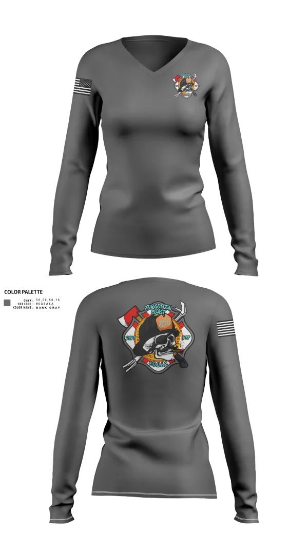 Womens Long Sleeve Vneck Shirt, Forgotten Coast F.O.O.L.S., , Teamtime, Team time, sublimation, custom sports apparel, team uniforms, spirit wear, spiritwear, sports uniforms, custom shirts, team store, custom team store, fundraiser sports, apparel fundraiser