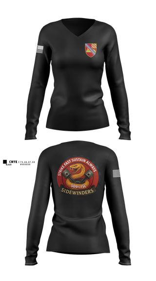 Womens Long Sleeve Vneck Shirt, 509th FSC, Army, Teamtime, Team time, sublimation, custom sports apparel, team uniforms, spirit wear, spiritwear, sports uniforms, custom shirts, team store, custom team store, fundraiser sports, apparel fundraiser