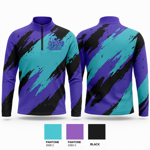 Quarter Zip Jacket, Coast Elite, Cheer, Teamtime, Team time, sublimation, custom sports apparel, team uniforms, spirit wear, spiritwear, sports uniforms, custom shirts, team store, custom team store, fundraiser sports, apparel fundraiser