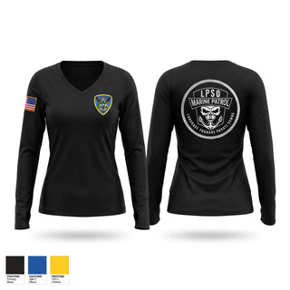 Womens Long Sleeve Vneck Shirt, Lafourche Parish Sheriff’s Office, Police, Teamtime, Team time, sublimation, custom sports apparel, team uniforms, spirit wear, spiritwear, sports uniforms, custom shirts, team store, custom team store, fundraiser sports, apparel fundraiser