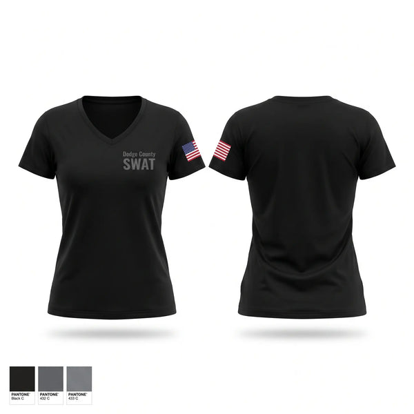 Womens Short Sleeve Vneck Shirt, Dodge County SWAT, Police, Teamtime, Team time, sublimation, custom sports apparel, team uniforms, spirit wear, spiritwear, sports uniforms, custom shirts, team store, custom team store, fundraiser sports, apparel fundraiser