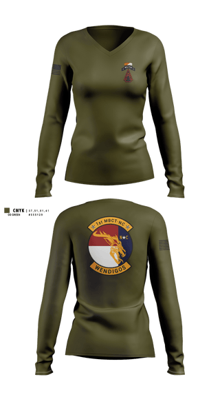 Womens Long Sleeve Vneck Shirt, 1MBCT, Army, Teamtime, Team time, sublimation, custom sports apparel, team uniforms, spirit wear, spiritwear, sports uniforms, custom shirts, team store, custom team store, fundraiser sports, apparel fundraiser