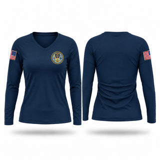 Womens Long Sleeve Vneck Shirt, VA Office of Security & Law Enforcement, Police, Teamtime, Team time, sublimation, custom sports apparel, team uniforms, spirit wear, spiritwear, sports uniforms, custom shirts, team store, custom team store, fundraiser sports, apparel fundraiser