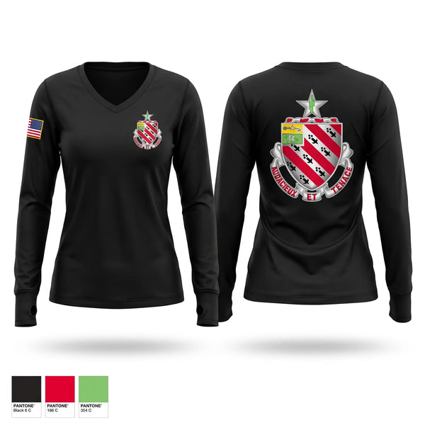 Womens Long Sleeve Vneck Shirt, 1/8 Field Artillery Regiment, Army, Teamtime, Team time, sublimation, custom sports apparel, team uniforms, spirit wear, spiritwear, sports uniforms, custom shirts, team store, custom team store, fundraiser sports, apparel fundraiser