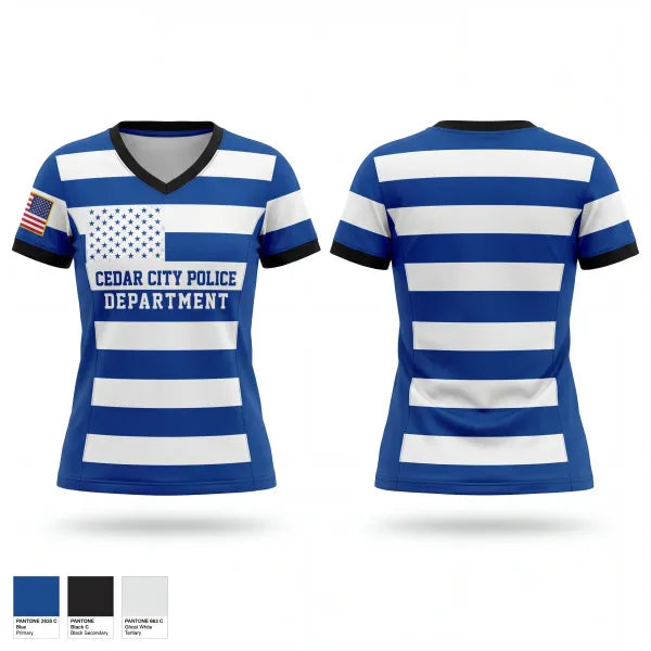 Womens Short Sleeve Vneck Shirt, Cedar City Police Department, Police, Teamtime, Team time, sublimation, custom sports apparel, team uniforms, spirit wear, spiritwear, sports uniforms, custom shirts, team store, custom team store, fundraiser sports, apparel fundraiser