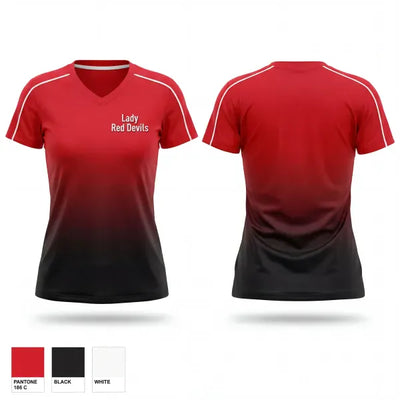 Lady Red Devils 37523741 Women's Short Sleeve V-neck Shirt - 1