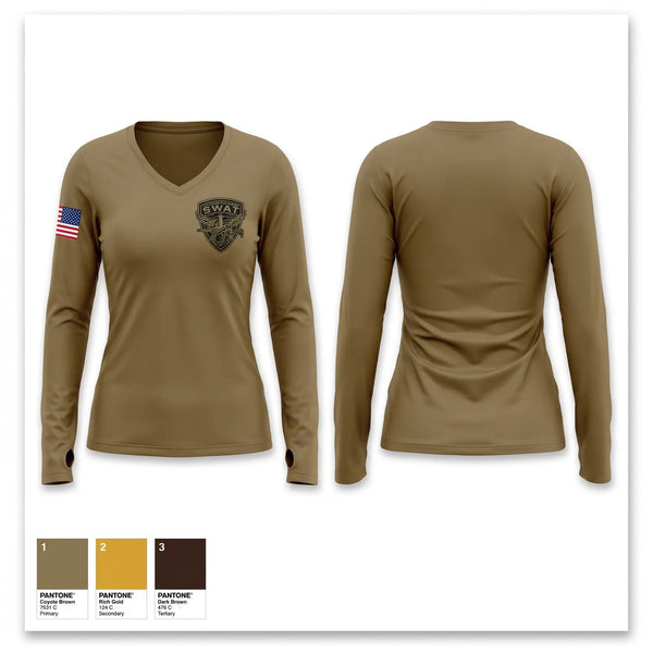 Womens Long Sleeve Vneck Shirt, Lee county swat, Marines, Teamtime, Team time, sublimation, custom sports apparel, team uniforms, spirit wear, spiritwear, sports uniforms, custom shirts, team store, custom team store, fundraiser sports, apparel fundraiser