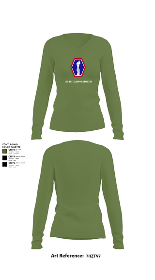 Womens Long Sleeve Vneck Shirt, 100 Battalion 442 Infantry, Army, Teamtime, Team time, sublimation, custom sports apparel, team uniforms, spirit wear, spiritwear, sports uniforms, custom shirts, team store, custom team store, fundraiser sports, apparel fundraiser