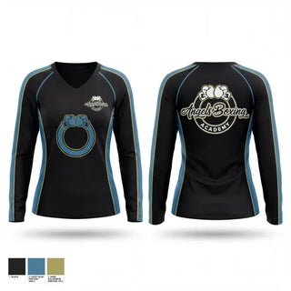 Womens Long Sleeve Vneck Shirt, Angel’s Boxing Academy, Spirit Store, Teamtime, Team time, sublimation, custom sports apparel, team uniforms, spirit wear, spiritwear, sports uniforms, custom shirts, team store, custom team store, fundraiser sports, apparel fundraiser
