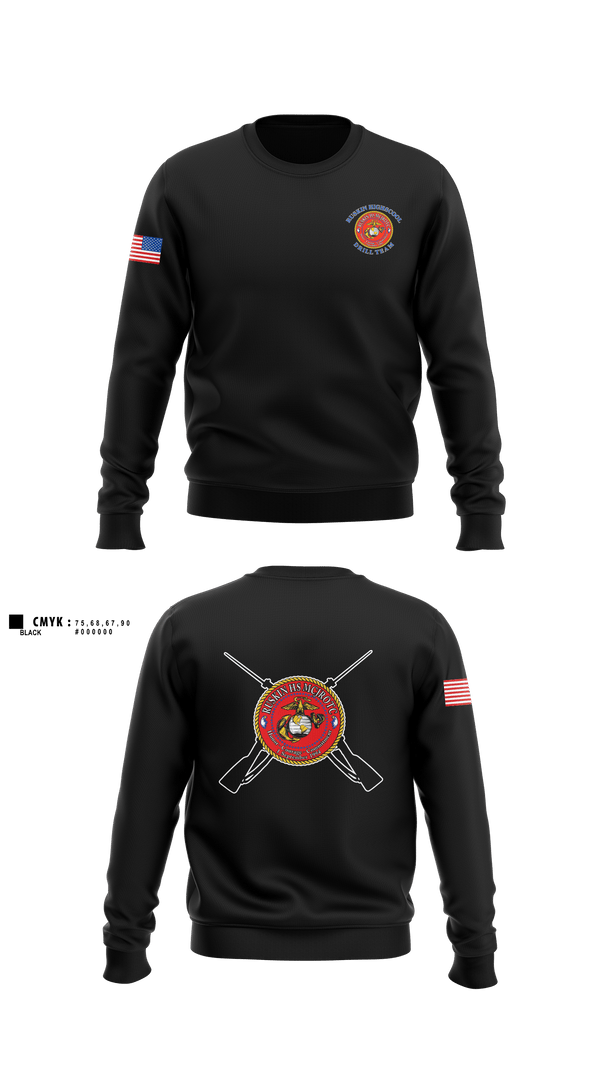 Crew Neck Sweatshirt, Ruskin Highschool MCJROTC drill team, Marines, Teamtime, Team time, sublimation, custom sports apparel, team uniforms, spirit wear, spiritwear, sports uniforms, custom shirts, team store, custom team store, fundraiser sports, apparel fundraiser