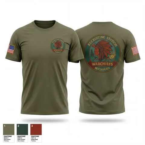 Old School Cotton Feel Shirt, Recruiting Station Michigan, Marines, Teamtime, Team time, sublimation, custom sports apparel, team uniforms, spirit wear, spiritwear, sports uniforms, custom shirts, team store, custom team store, fundraiser sports, apparel fundraiser
