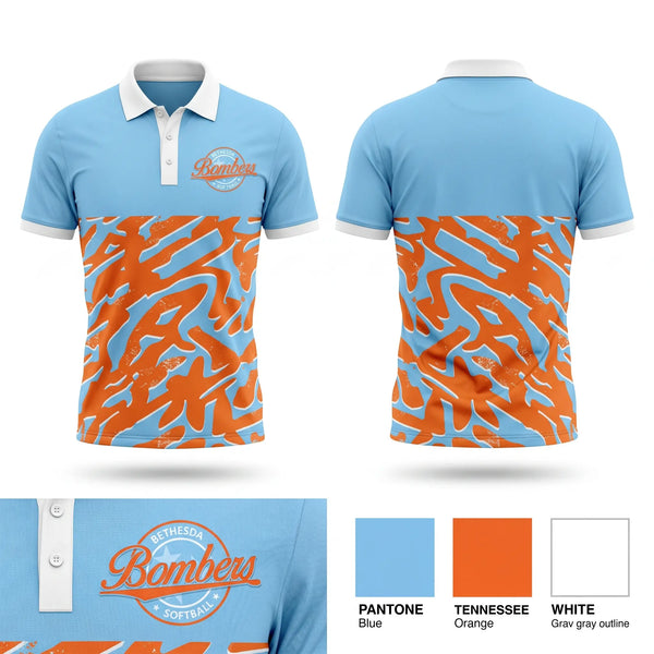 Short Sleeve Performance Polo, Bethesda Bombers, Softball, Teamtime, Team time, sublimation, custom sports apparel, team uniforms, spirit wear, spiritwear, sports uniforms, custom shirts, team store, custom team store, fundraiser sports, apparel fundraiser