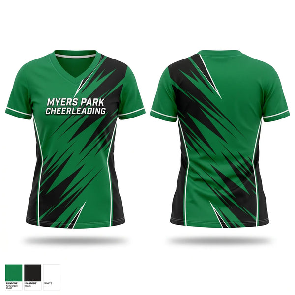 Womens Short Sleeve Vneck Shirt, Myers Park Cheerleading, Cheer, Teamtime, Team time, sublimation, custom sports apparel, team uniforms, spirit wear, spiritwear, sports uniforms, custom shirts, team store, custom team store, fundraiser sports, apparel fundraiser