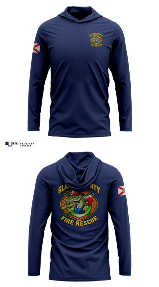 Long Sleeve hooded sunshirt, Glades County Fire Rescue, Fire Department, Teamtime, Team time, sublimation, custom sports apparel, team uniforms, spirit wear, spiritwear, sports uniforms, custom shirts, team store, custom team store, fundraiser sports, apparel fundraiser
