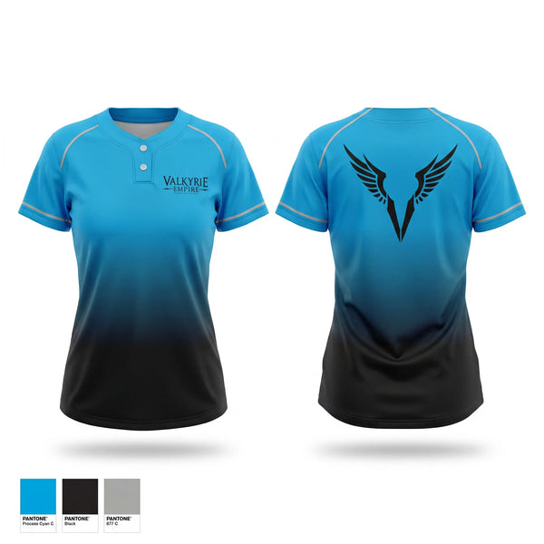 Two Button Softball Jersey, Valkyrie Empire, Softball, Teamtime, Team time, sublimation, custom sports apparel, team uniforms, spirit wear, spiritwear, sports uniforms, custom shirts, team store, custom team store, fundraiser sports, apparel fundraiser