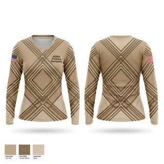 Womens Long Sleeve Vneck Shirt, 428th Finance Company, Army, Teamtime, Team time, sublimation, custom sports apparel, team uniforms, spirit wear, spiritwear, sports uniforms, custom shirts, team store, custom team store, fundraiser sports, apparel fundraiser