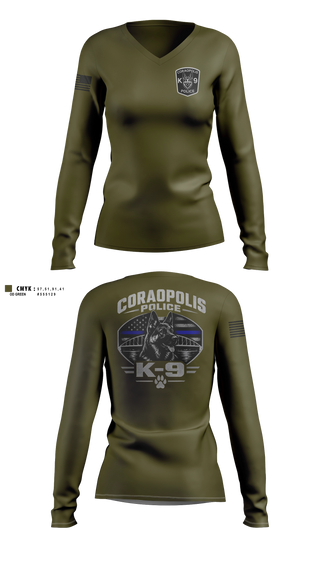 Womens Long Sleeve Vneck Shirt, Coraopolis Police Department, Police, Teamtime, Team time, sublimation, custom sports apparel, team uniforms, spirit wear, spiritwear, sports uniforms, custom shirts, team store, custom team store, fundraiser sports, apparel fundraiser