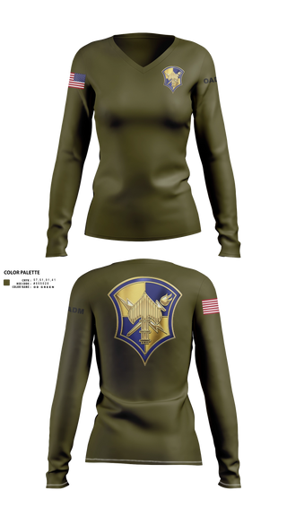 Womens Long Sleeve Vneck Shirt, AOSD, Army, Teamtime, Team time, sublimation, custom sports apparel, team uniforms, spirit wear, spiritwear, sports uniforms, custom shirts, team store, custom team store, fundraiser sports, apparel fundraiser