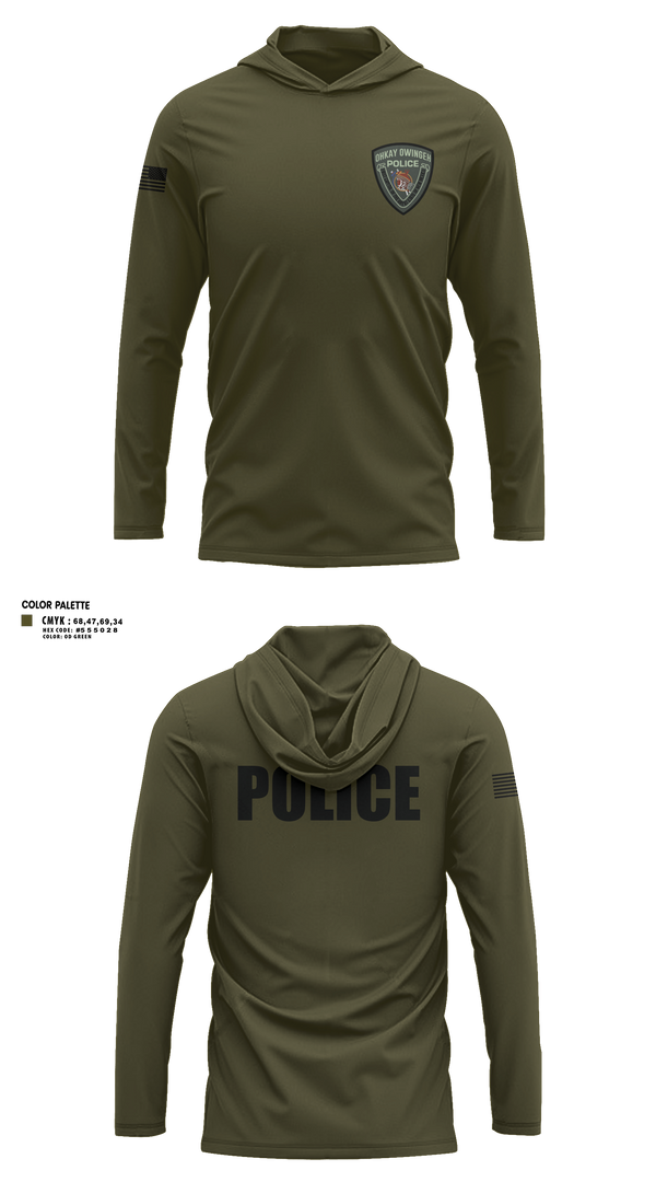 Long Sleeve Performance Shirt with hood, Ohkay Owingeh Police Department, Police, Teamtime, Team time, sublimation, custom sports apparel, team uniforms, spirit wear, spiritwear, sports uniforms, custom shirts, team store, custom team store, fundraiser sports, apparel fundraiser