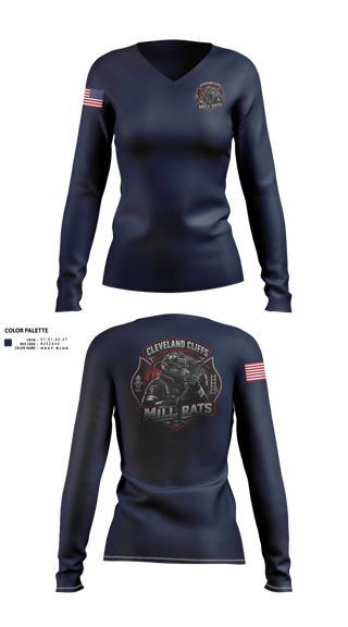 Womens Long Sleeve Vneck Shirt, Cleveland Cliffs Fire Department, Fire Department, Teamtime, Team time, sublimation, custom sports apparel, team uniforms, spirit wear, spiritwear, sports uniforms, custom shirts, team store, custom team store, fundraiser sports, apparel fundraiser