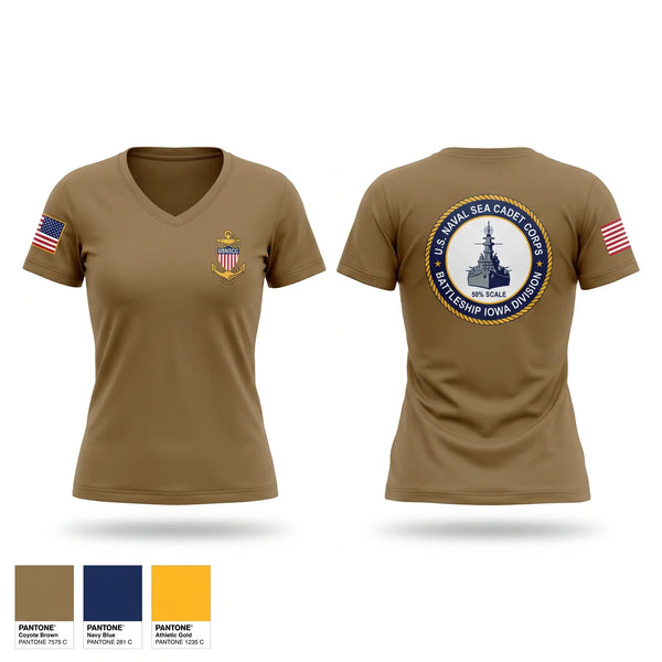 Womens Short Sleeve Vneck Shirt, U.S. Naval Sea Cadet Corps Battleship Iowa Division, Navy, Teamtime, Team time, sublimation, custom sports apparel, team uniforms, spirit wear, spiritwear, sports uniforms, custom shirts, team store, custom team store, fundraiser sports, apparel fundraiser
